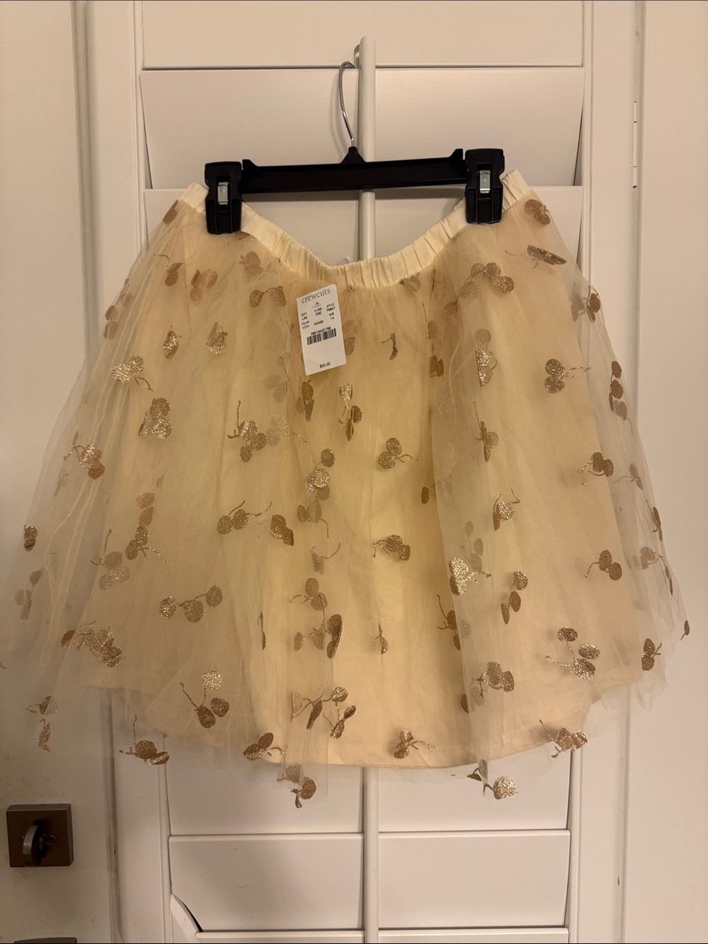 NWT Crewcuts Girls Size 14 Ivory/Gold Tulle A-Line Knee Skirt Glitter Cherry